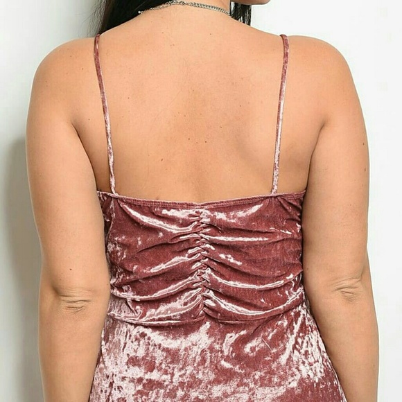 Deep Pink Black Lace Velvet Ruched Slip Dress - Picture 4 of 7